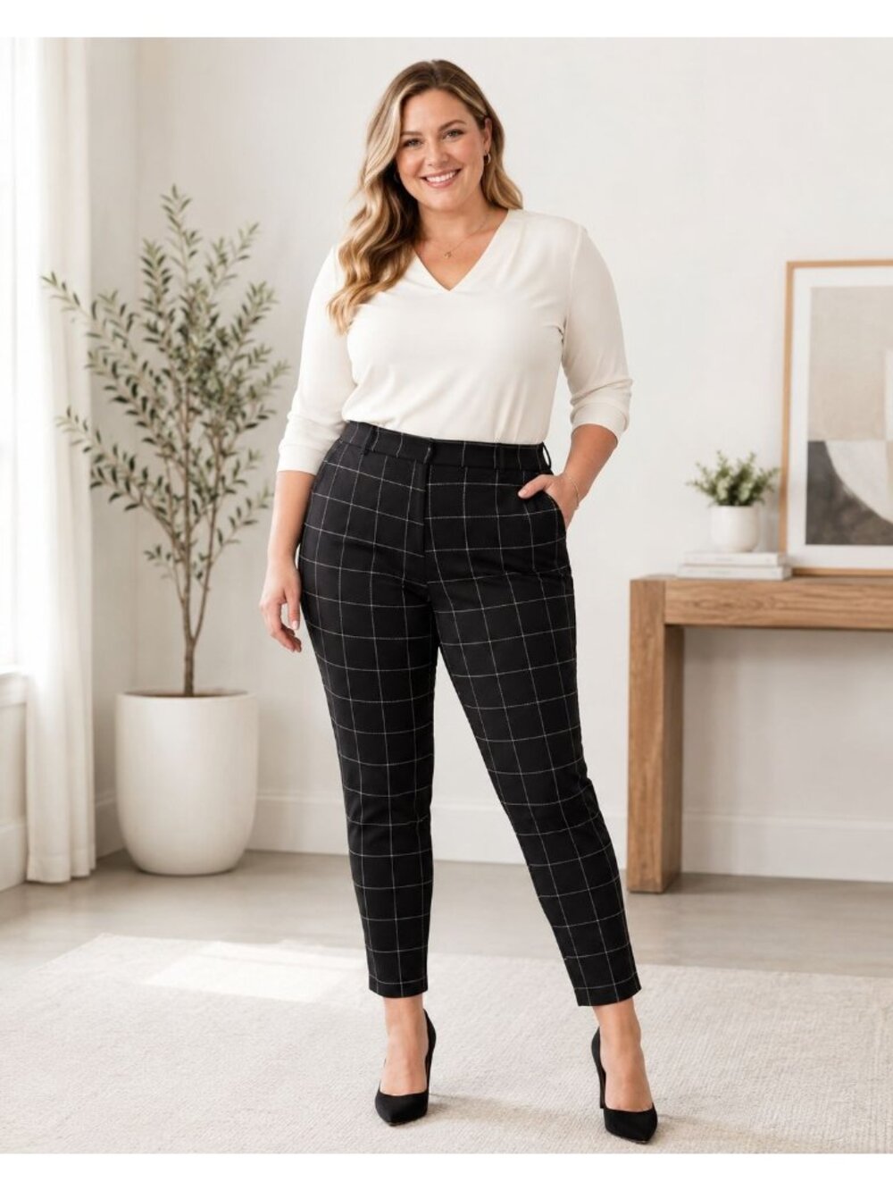 Torrid Women's Black White Windowpane Grid Check Trousers Plus Size 2